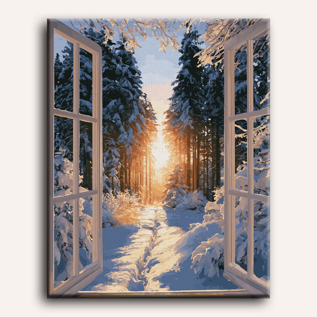 Fenêtre sur les bois d'hiver | Peinture à numéros