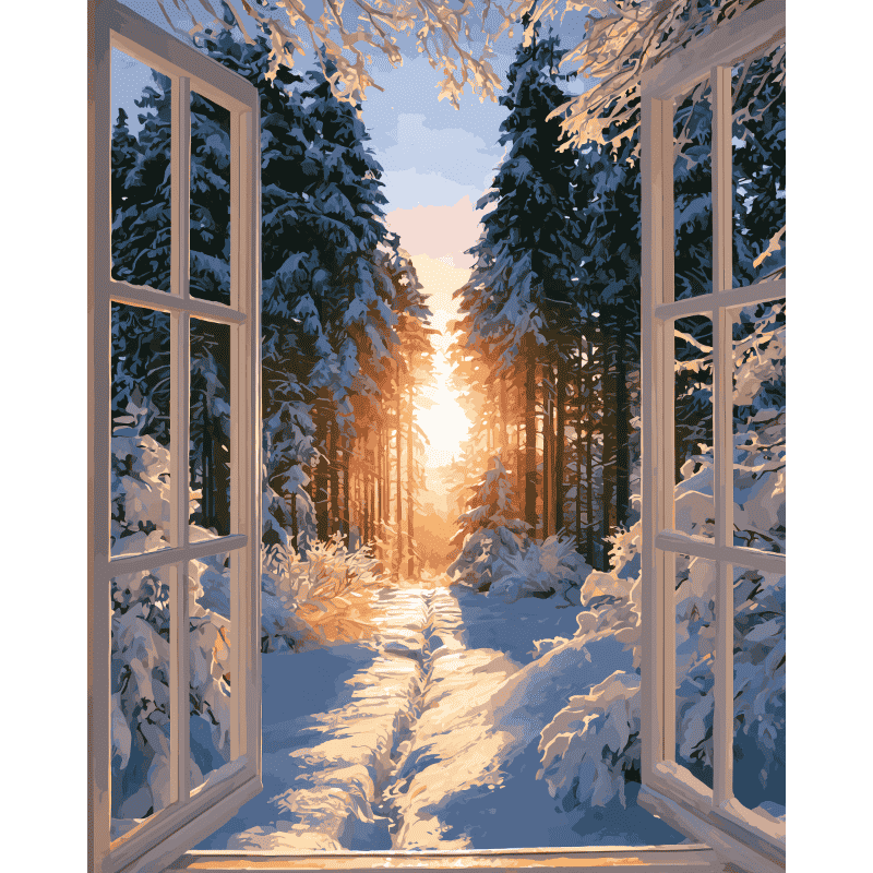 Fenêtre sur les bois d'hiver | Peinture à numéros