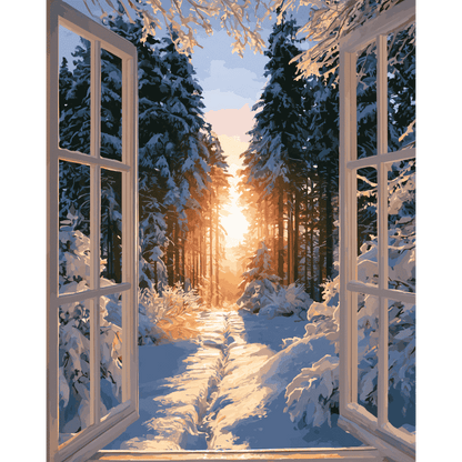 Fenêtre sur les bois d'hiver | Peinture à numéros