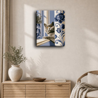 Chat au rideau de porcelaine bleue | Peinture à numéros