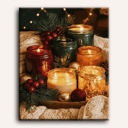 Plateau de pommes de pin aux chandelles | Peinture à numéros