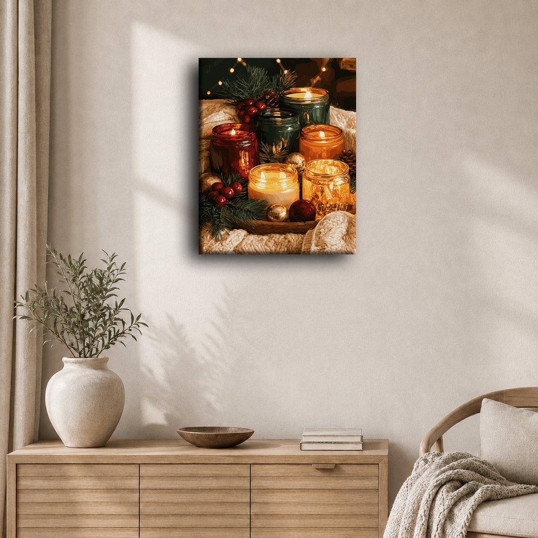 Plateau de pommes de pin aux chandelles | Peinture à numéros