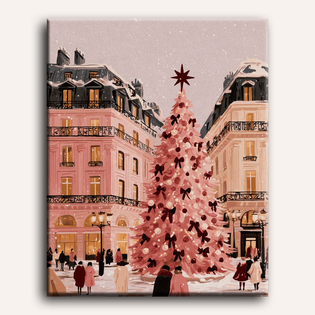 Árbol rosa en la plaza | Pintar por números