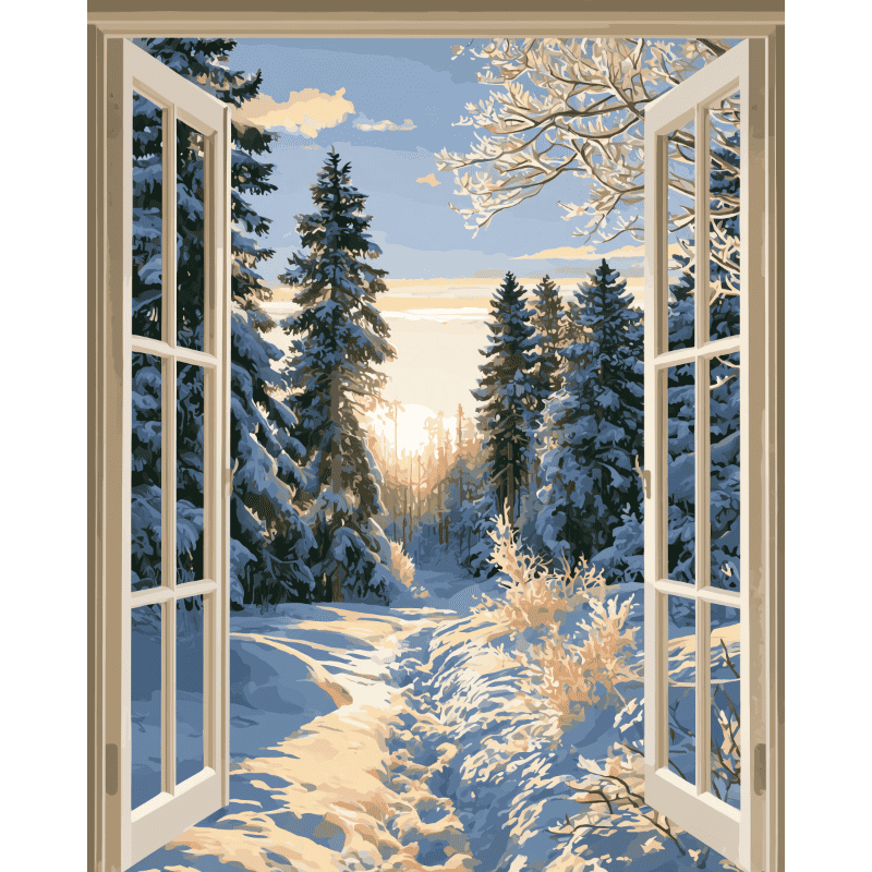 Finestra Aperta, Sentiero d'Inverno | Dipingi con i numeri
