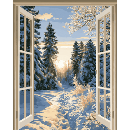 Finestra Aperta, Sentiero d'Inverno | Dipingi con i numeri