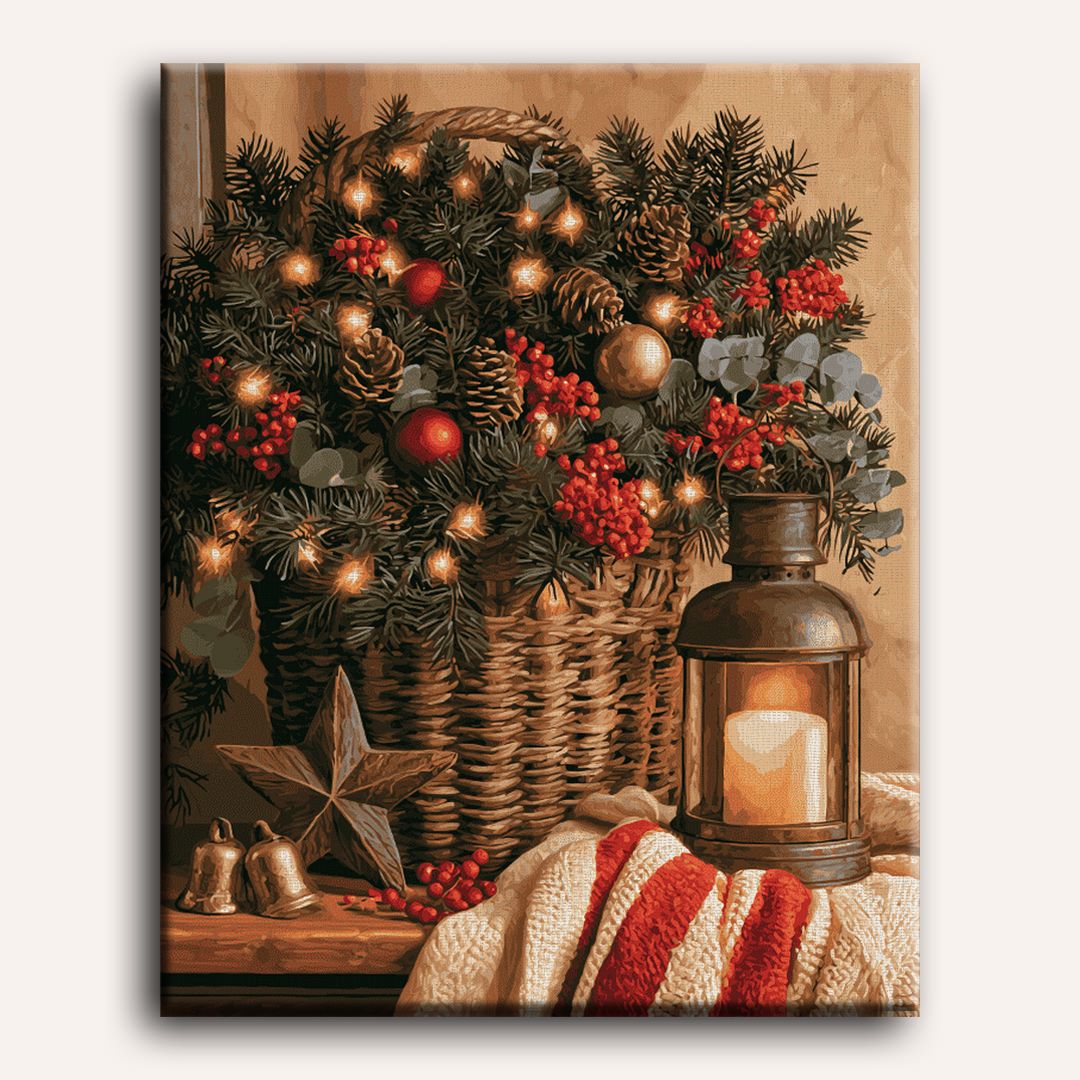 Panier à lanterne & baies | Peinture à numéros