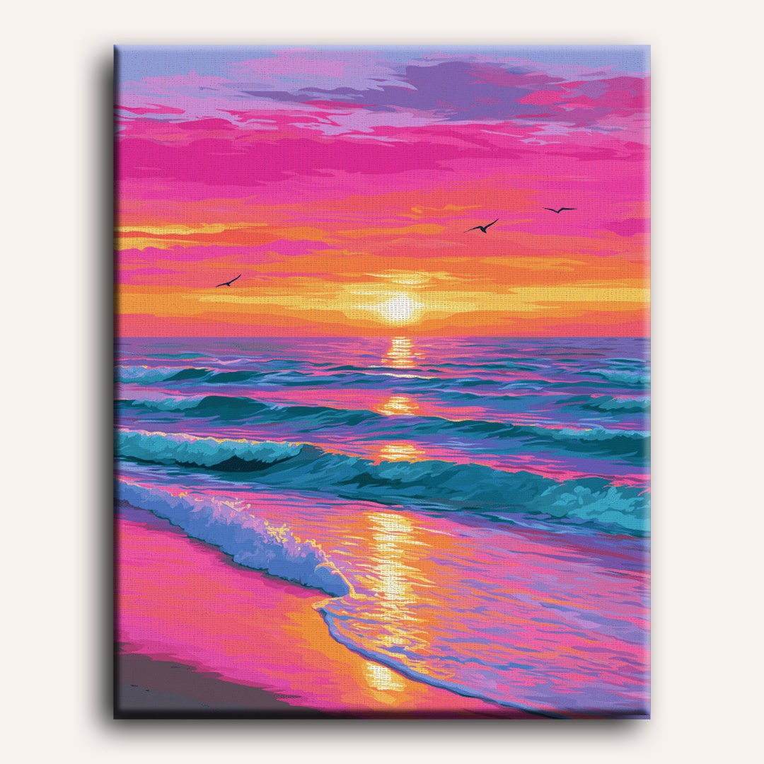 Vuelo al atardecer sobre las olas | Pintar por números