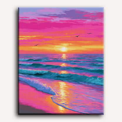 Vuelo al atardecer sobre las olas | Pintar por números