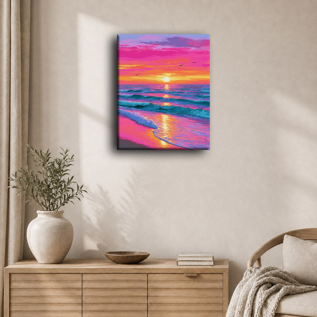 Vuelo al atardecer sobre las olas | Pintar por números