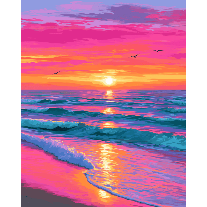 Vuelo al atardecer sobre las olas | Pintar por números
