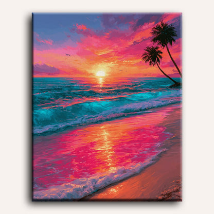 Palmeras en la marea del atardecer | Pintar por números