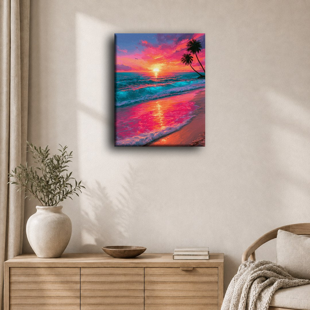 Palmeras en la marea del atardecer | Pintar por números