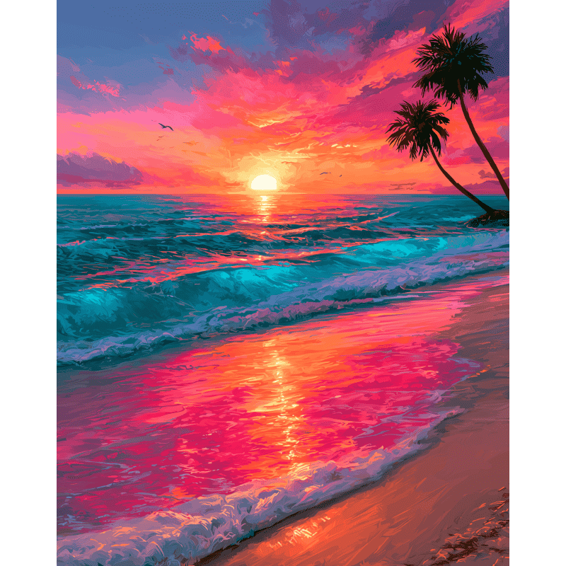 Palmeras en la marea del atardecer | Pintar por números