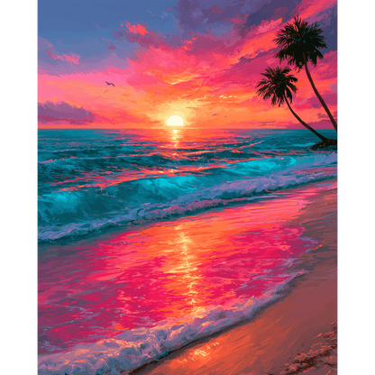 Palmeras en la marea del atardecer | Pintar por números
