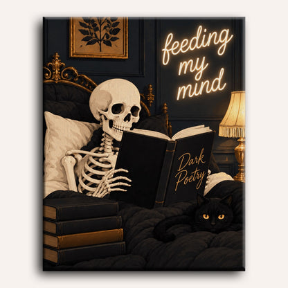 La lecture du soir du squelette | Peinture à numéros