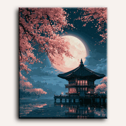 Pavillon fleuri au clair de lune | Peinture à numéros