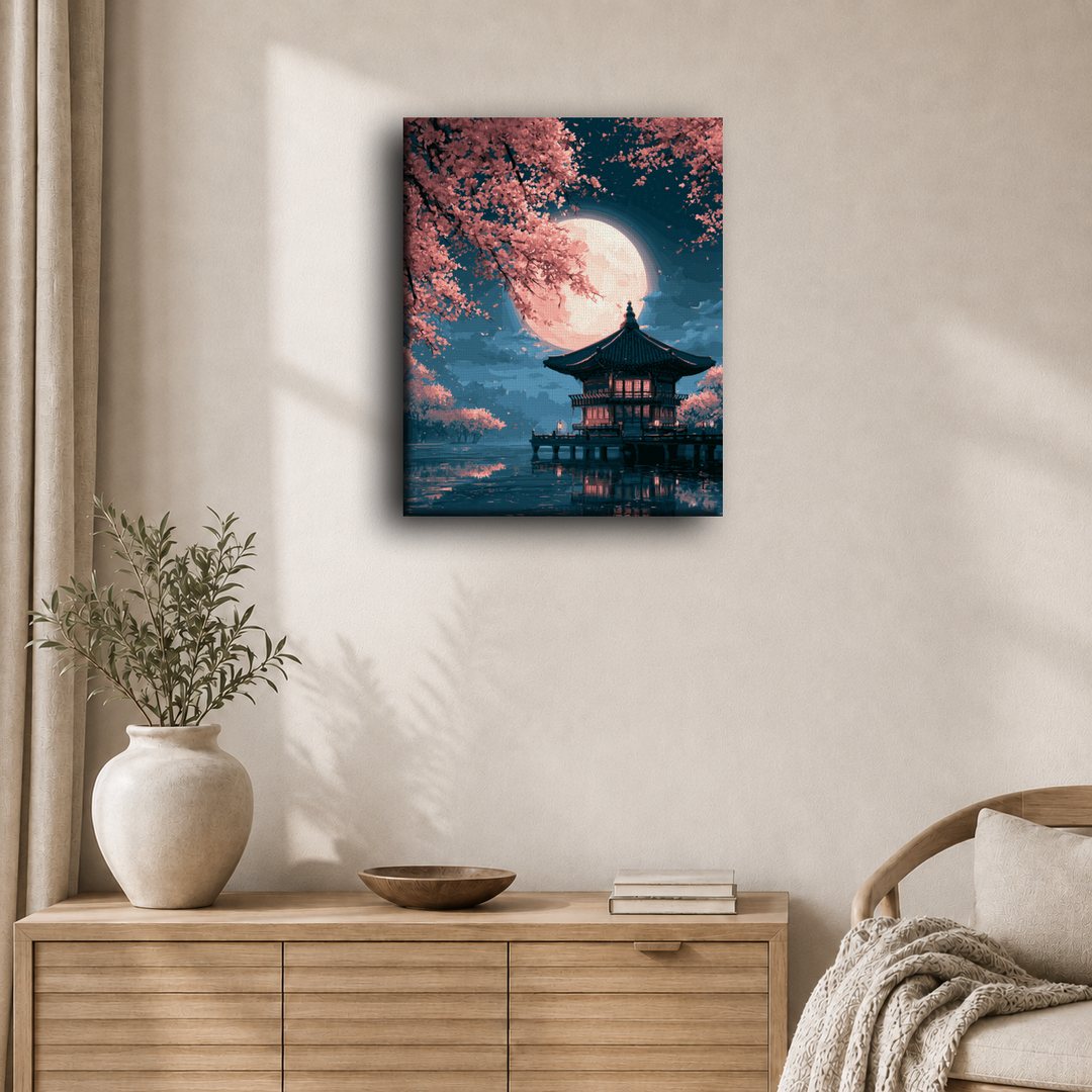 Pavillon fleuri au clair de lune | Peinture à numéros