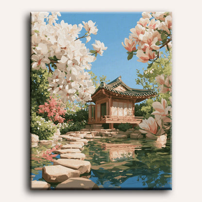 Pabellón del estanque de magnolias | Pintar por números