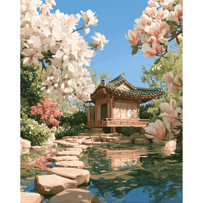 Pabellón del estanque de magnolias | Pintar por números