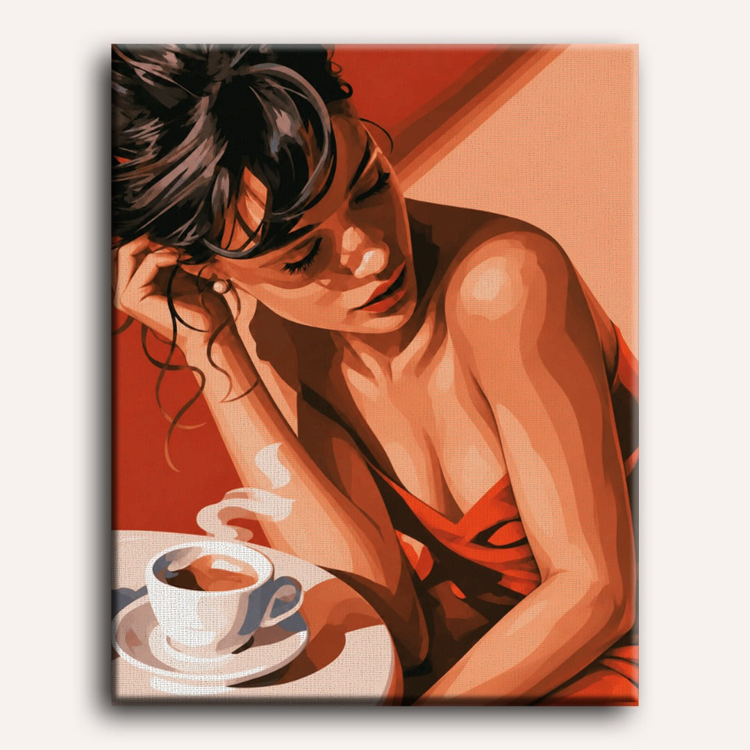 Kaffe i gyllent lys | Maleri etter tall