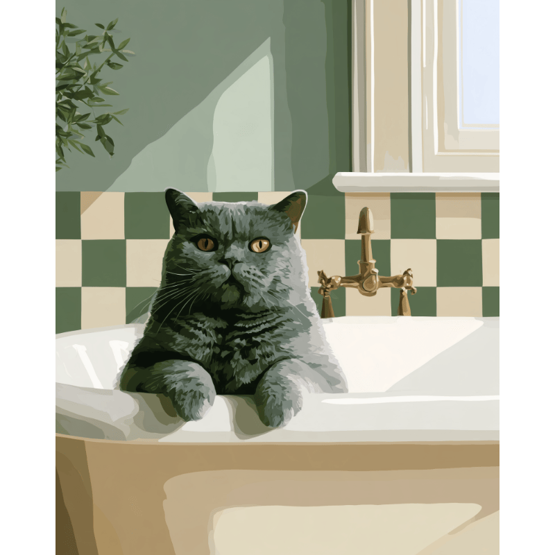 El mirador del gato en la bañera | Pintar por números