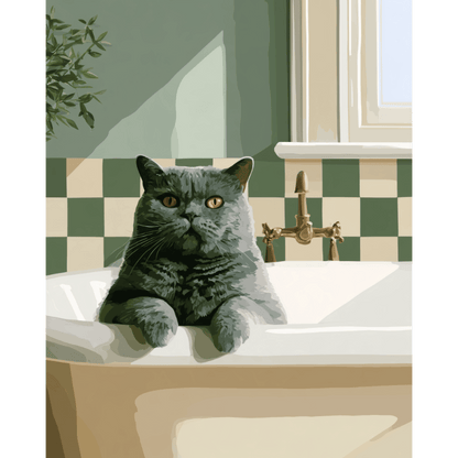 El mirador del gato en la bañera | Pintar por números