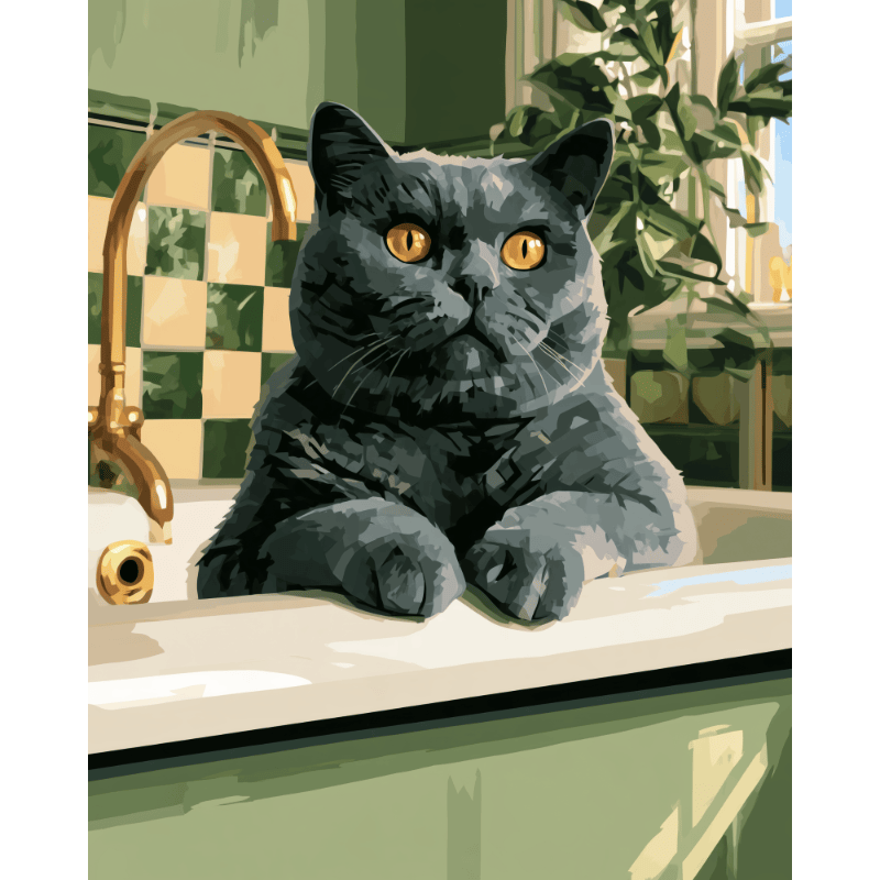Gato junto al lavabo | Pintar por números