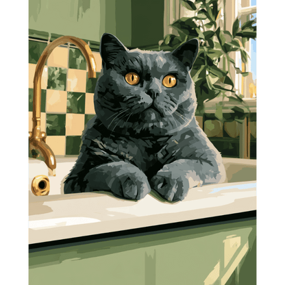 Gato junto al lavabo | Pintar por números