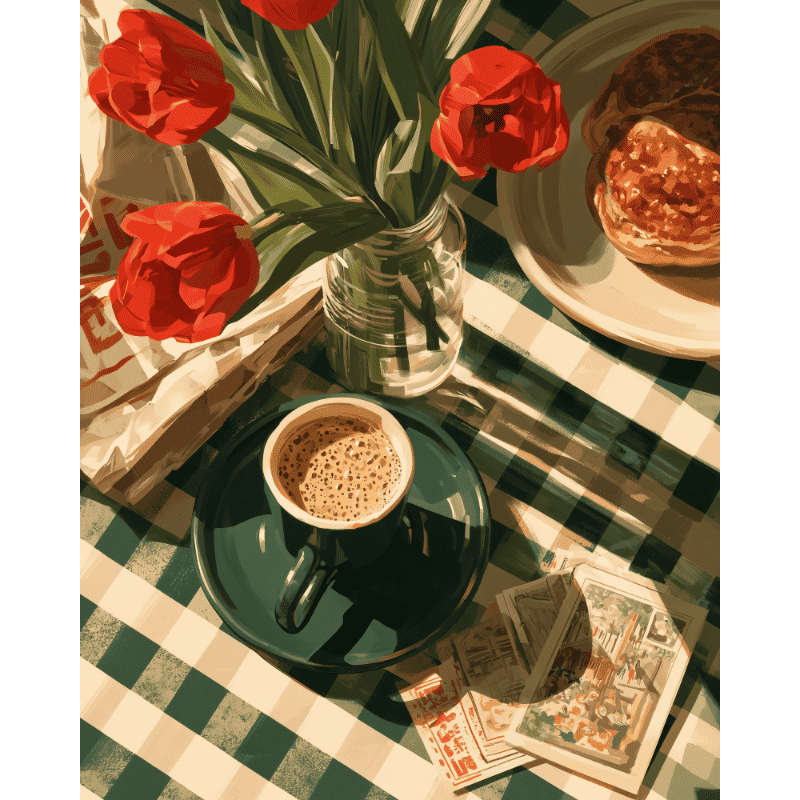 Tulpaner & morgonkaffe | Måla efter nummer