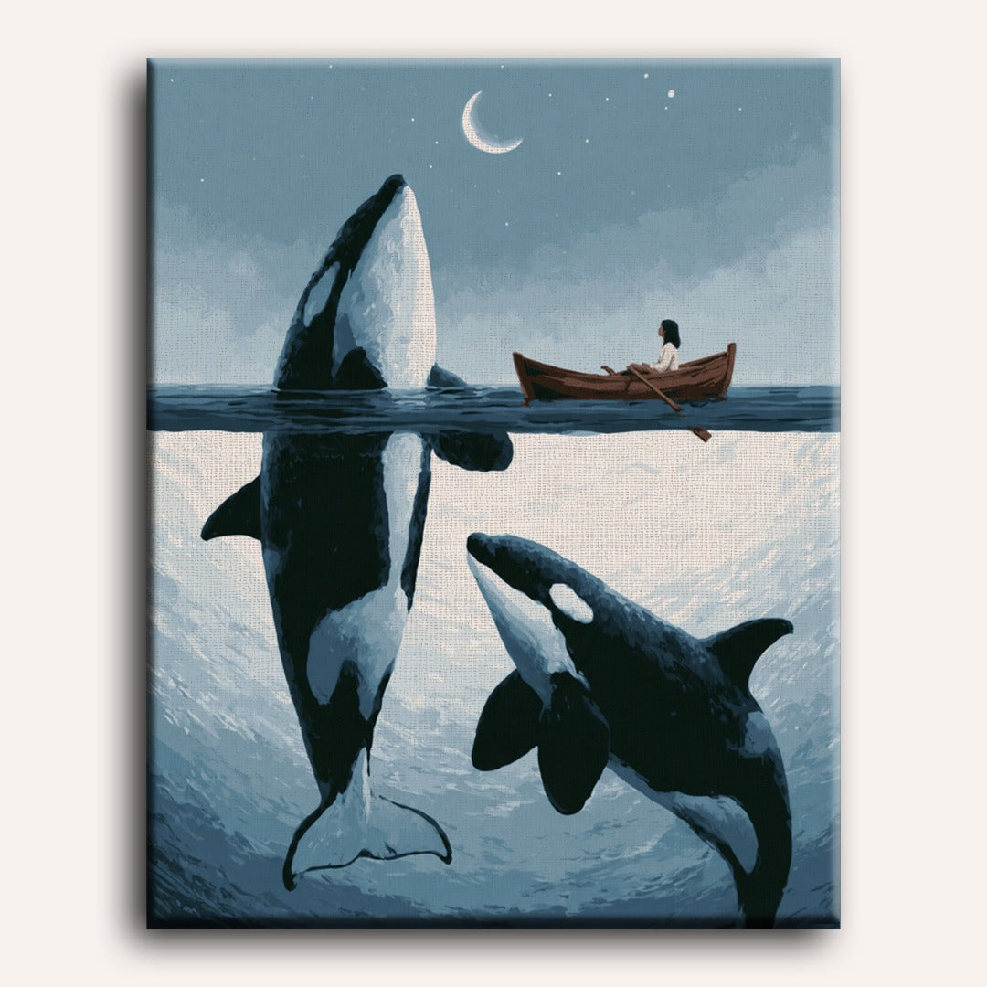 Orcas by Moonlight | Paint by Number