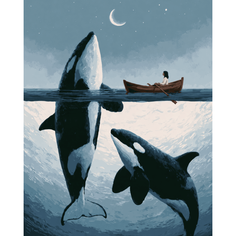 Orcas by Moonlight | Paint by Number