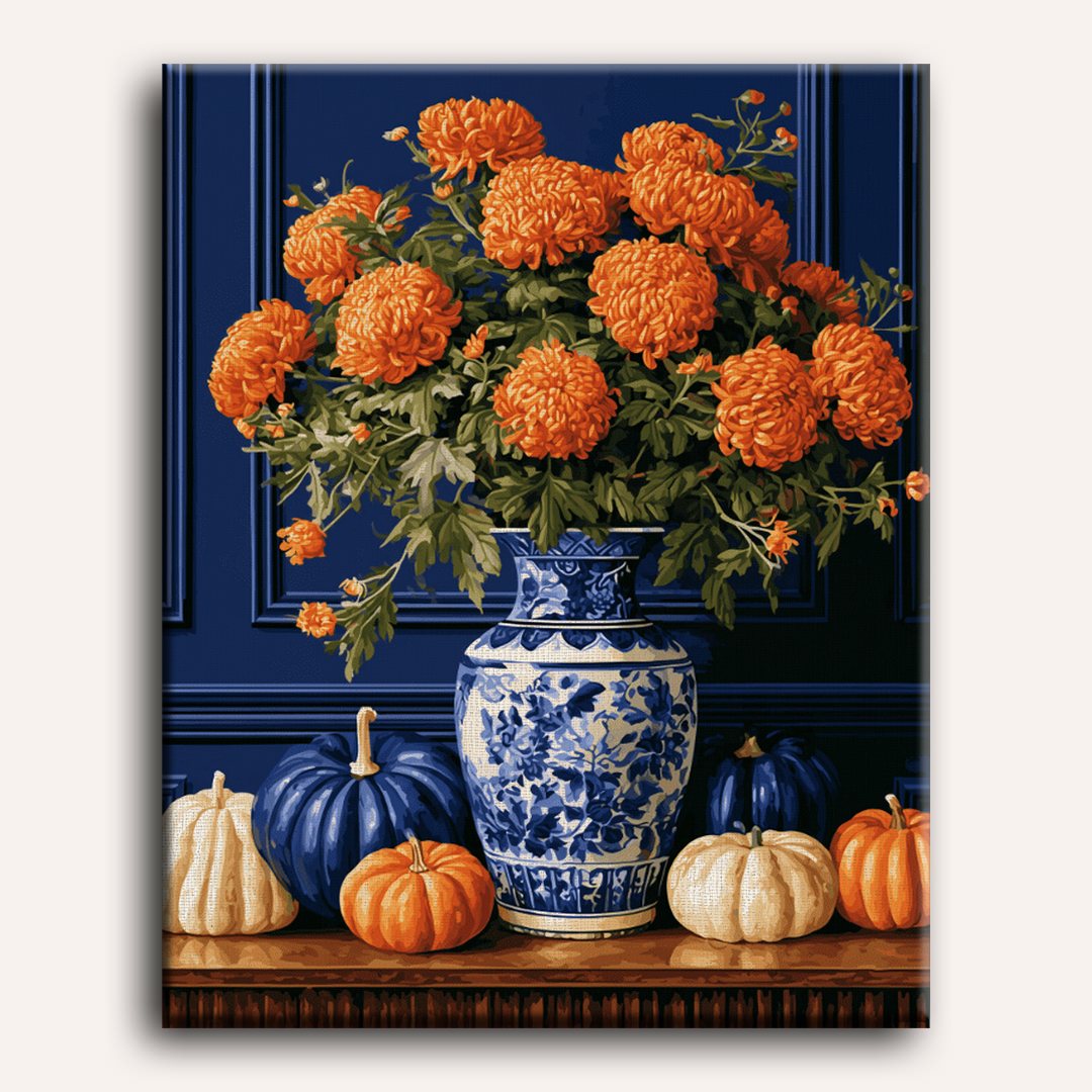 Crisantemos y calabazas | Pintar por números