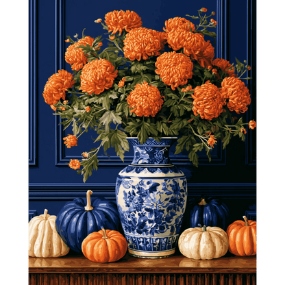 Crisantemos y calabazas | Pintar por números