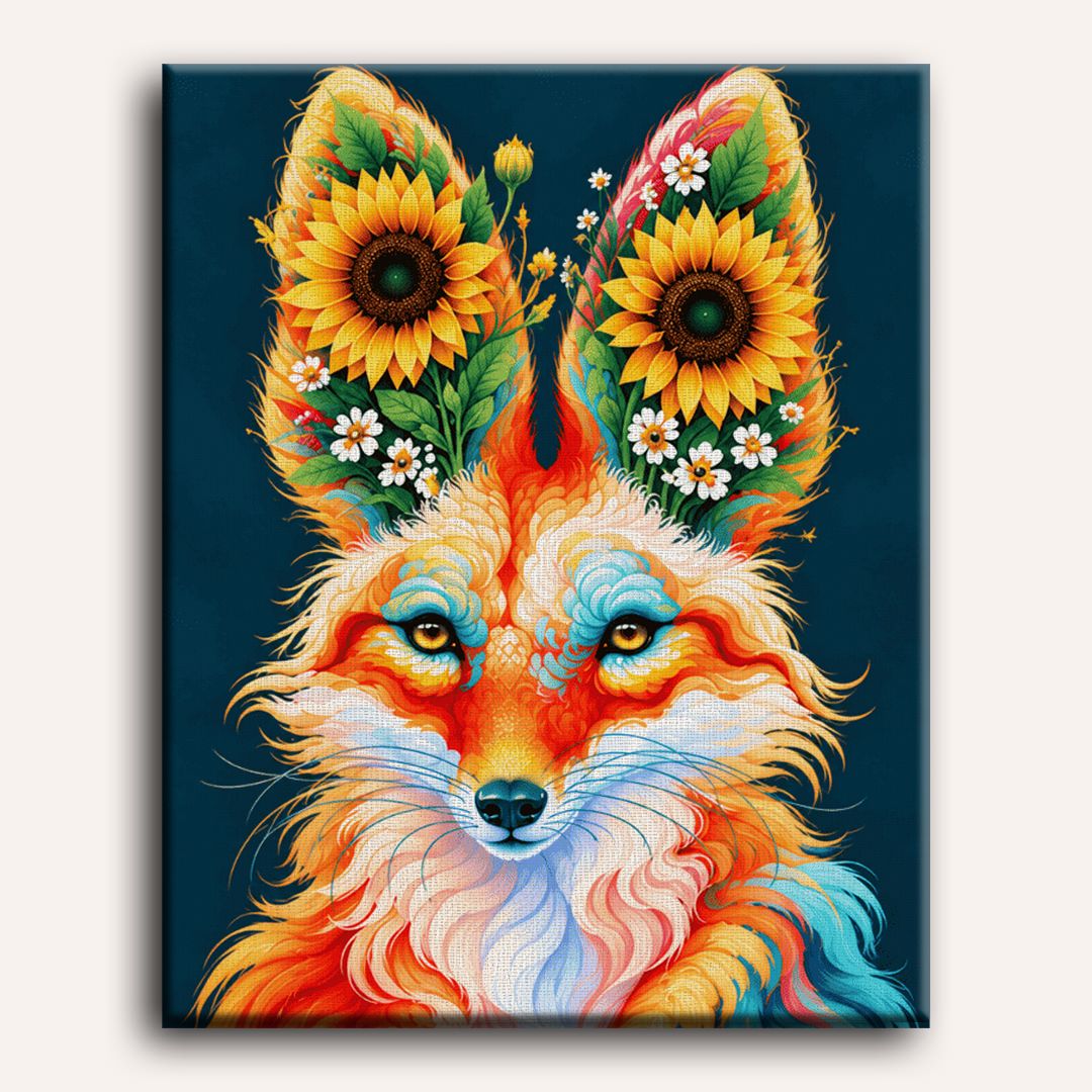 Zorro con corona de girasoles | Pintar por números