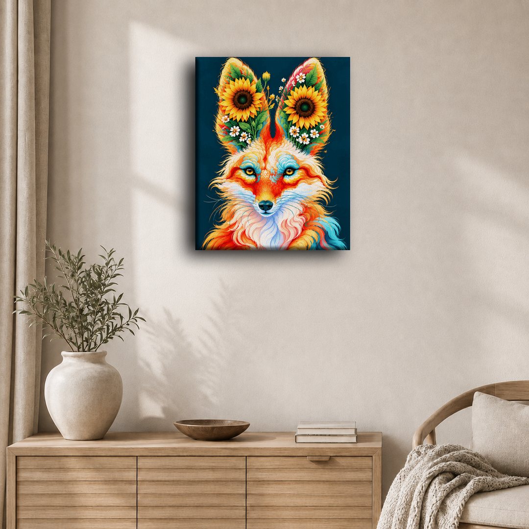 Zorro con corona de girasoles | Pintar por números