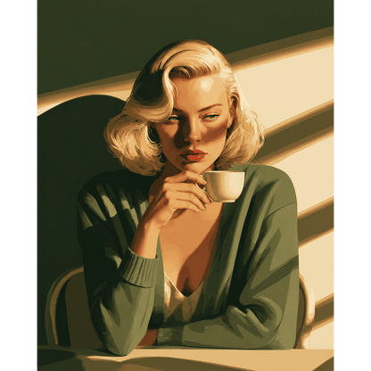 Cardigan vert, gorgée au soleil | Peinture à numéros