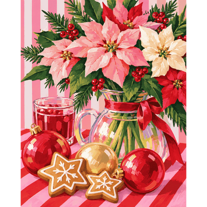 Bouquet di Stelle di Natale, Righe alla Menta | Dipingi con i numeri