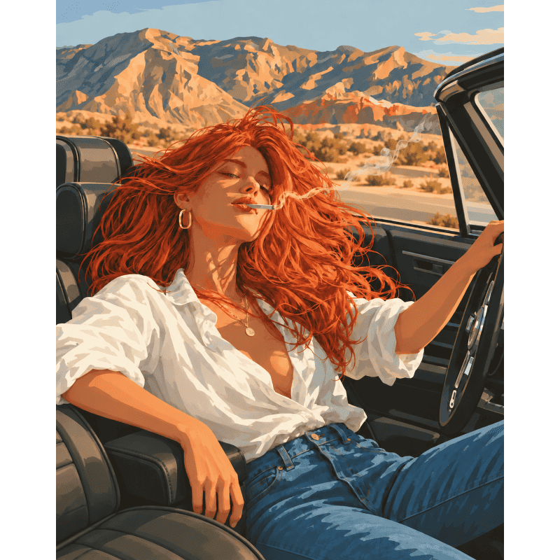 Route du désert, cheveux roux | Peinture à numéros