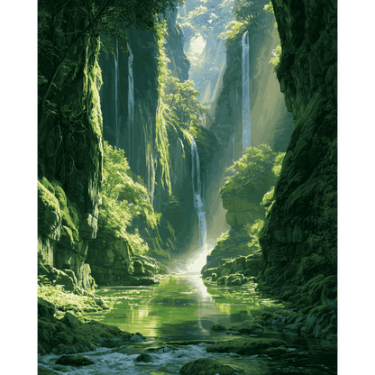 Waterfalls of the Green Gorge | Paint by Number