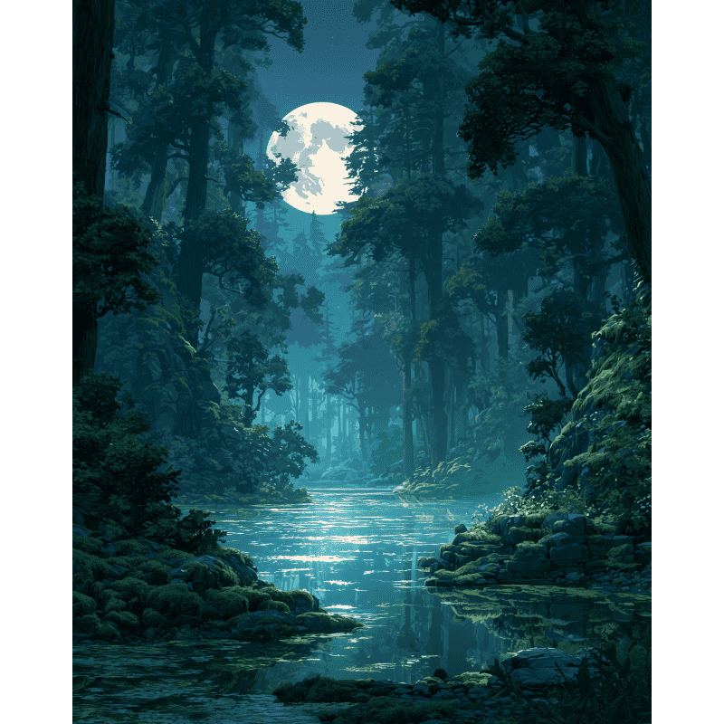 Full Moon, Teal Lagoon | Paint by Number