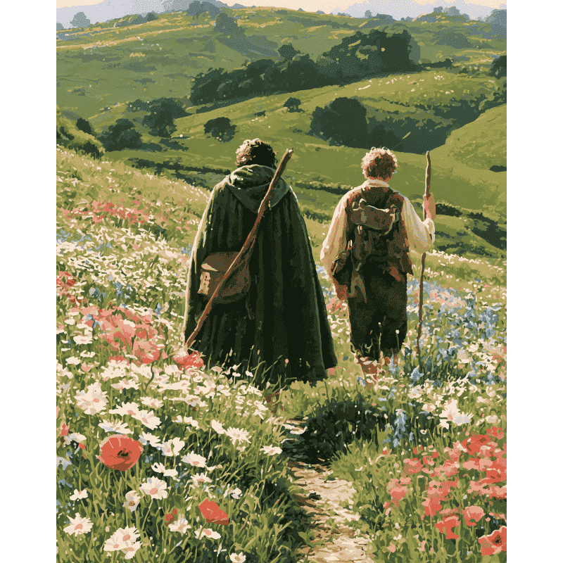 Promeneurs dans les fleurs sauvages | Peinture à numéros