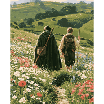 Promeneurs dans les fleurs sauvages | Peinture à numéros