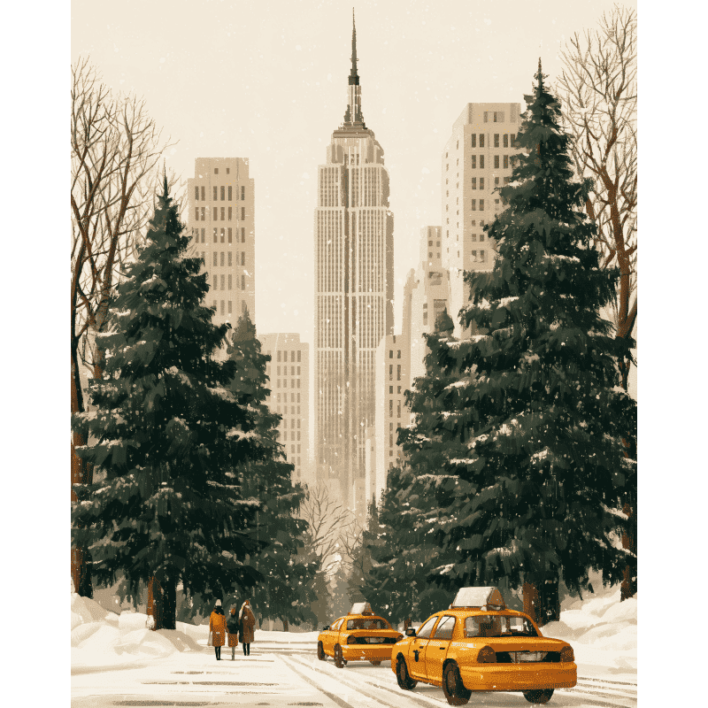 Taxis ambrés, boulevard d'hiver | Peinture à numéros