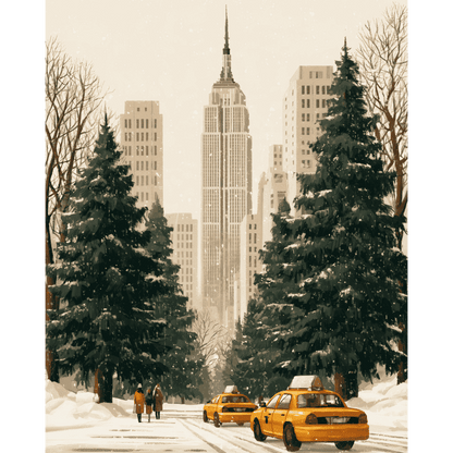 Taxis ambrés, boulevard d'hiver | Peinture à numéros
