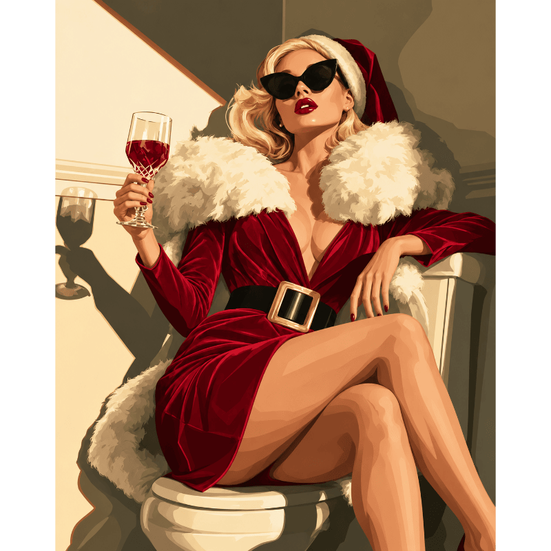 Père Noël glamour, vin rouge | Peinture à numéros