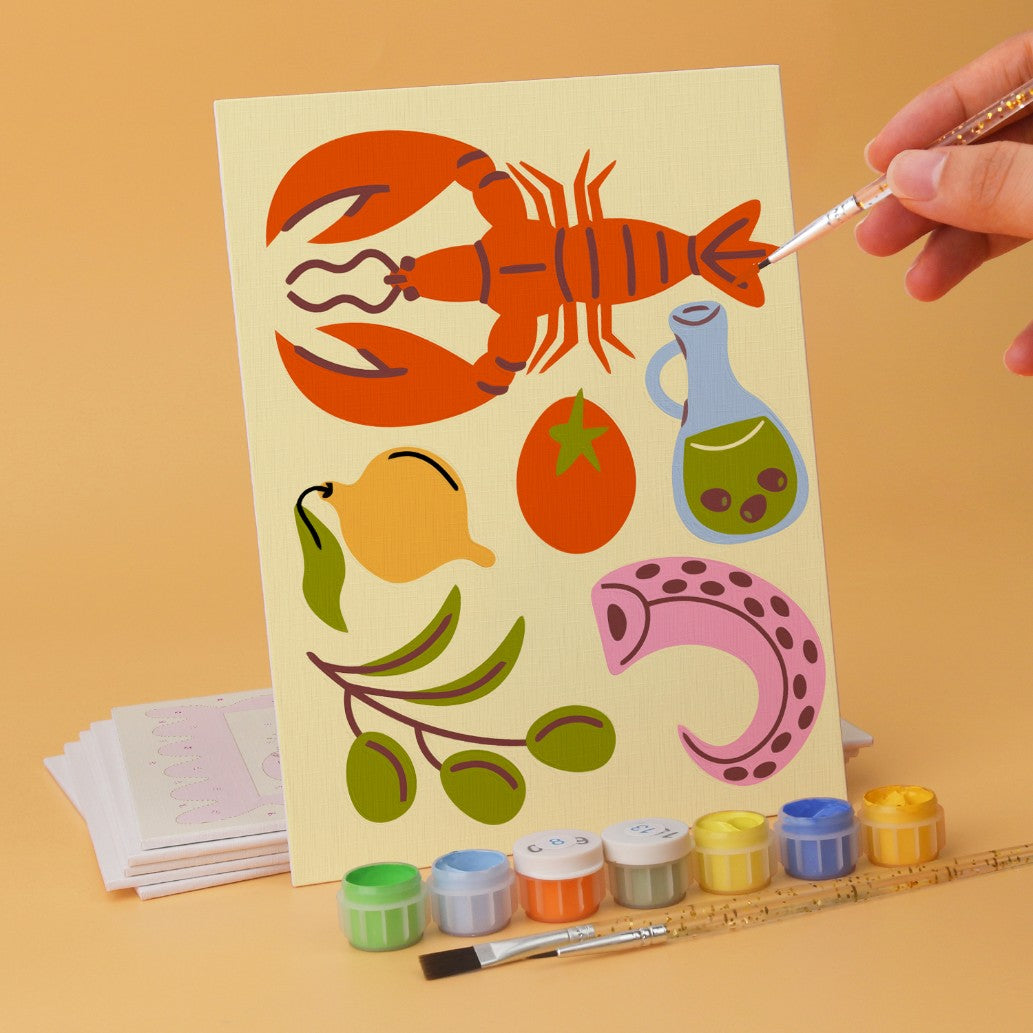 6 Wooden Board Mini Paintings – Mediterranean Catch