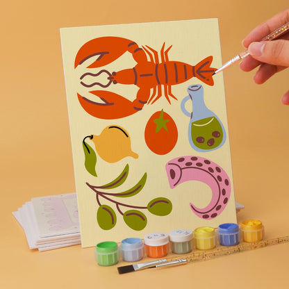 6 Wooden Board Mini Paintings – Mediterranean Catch