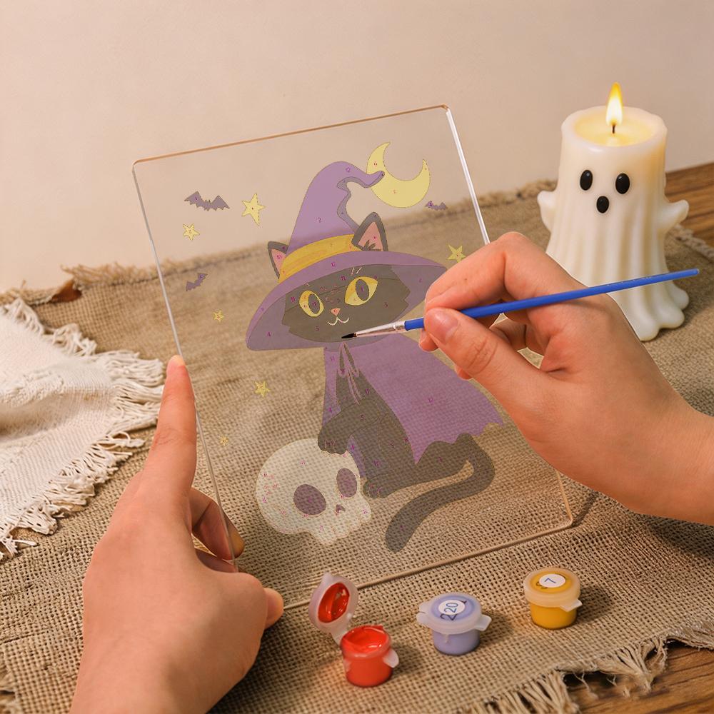 Paint by Number Halloween Lamp - Witchy Cat
