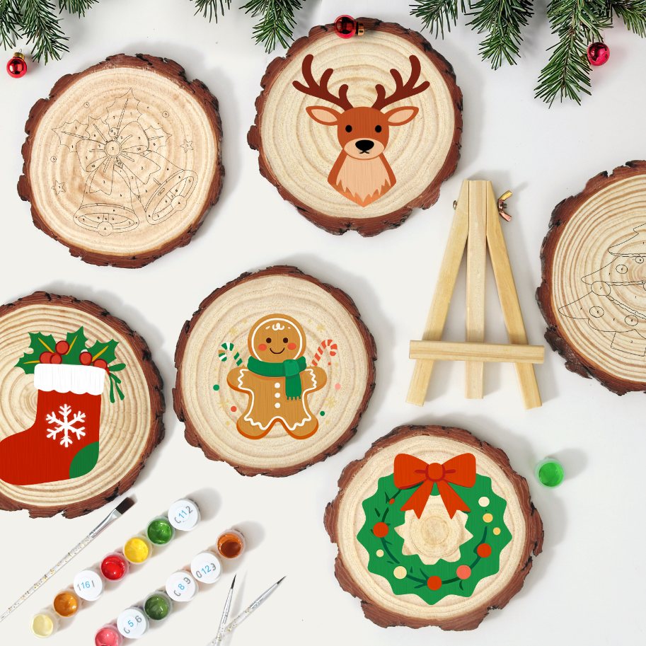 Paint by Number Pine Wood Slice - Gingerbread Man