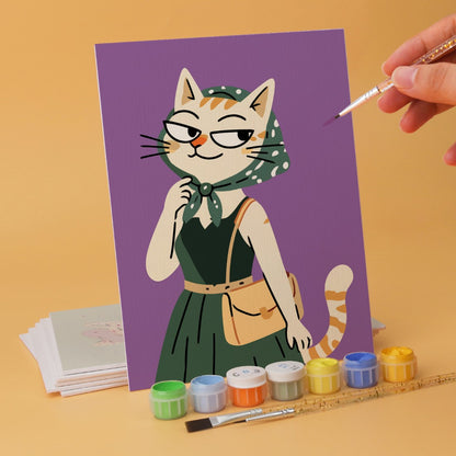 6 Wooden Board Mini Paintings – Fashionable Felines